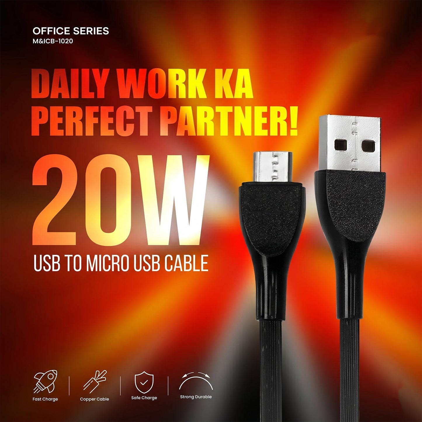 Office Series 20W USB to Micro USB Fast Charging Cable (1 Pc)
