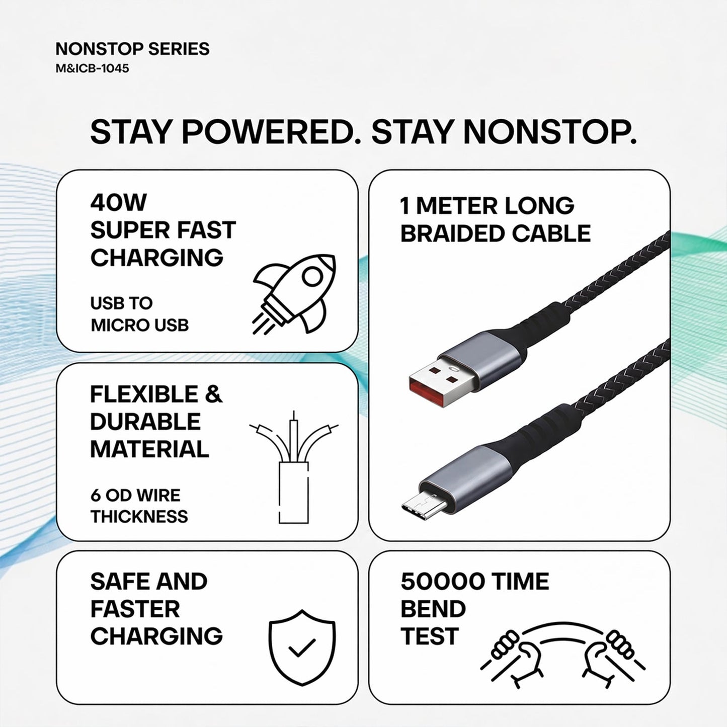 Nonstop Series 40W USB to Micro USB Super Fast Charging Cable (1 Mtr)