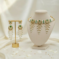 Elegant Emerald & Pearl Choker Necklace Set with Chandbali Jhumka Earrings
