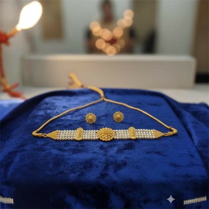 Premium Gold-Plated Pearl Chick Set | Traditional Bridal Jewellery Set