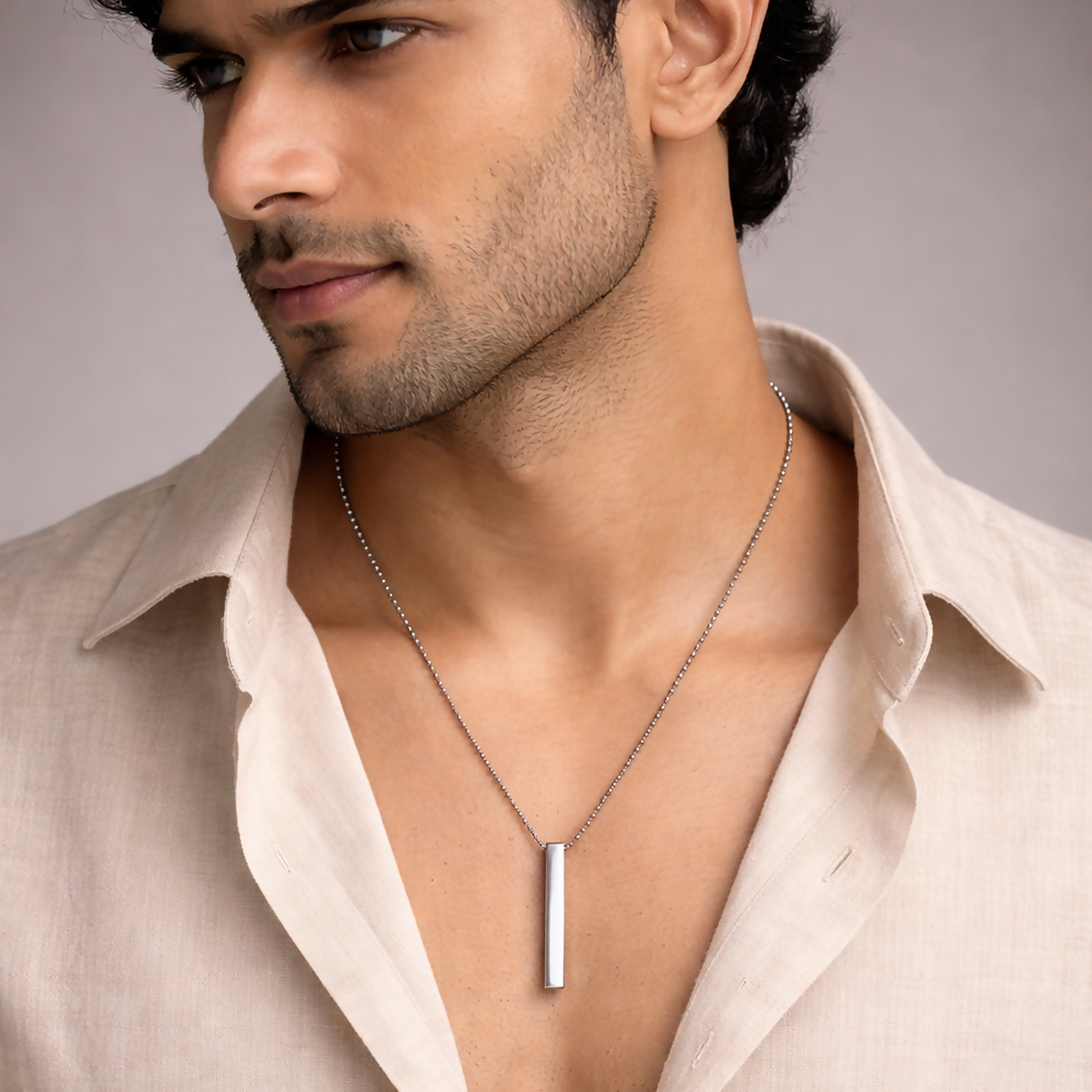Stylish Silver-Plated Sleek Bar Pendant Chain for Men Minimal Necklace