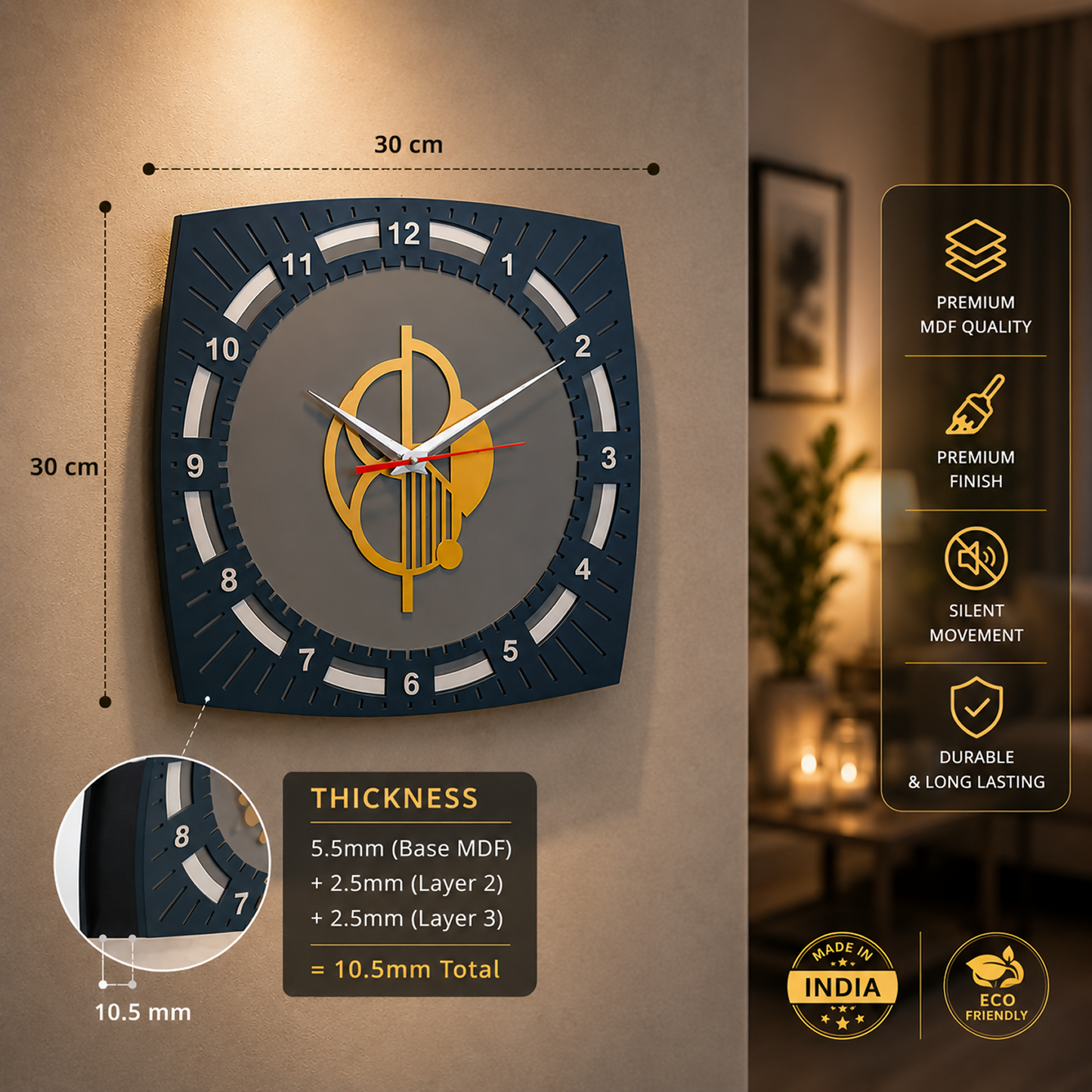 Rounded Square Clock 6 home decor
