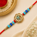Designer Ganesha Rakhi for Brother with Blue Beads and Premium Festive Thread