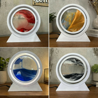 Decorative round sand art LED lamp showing dynamic sand