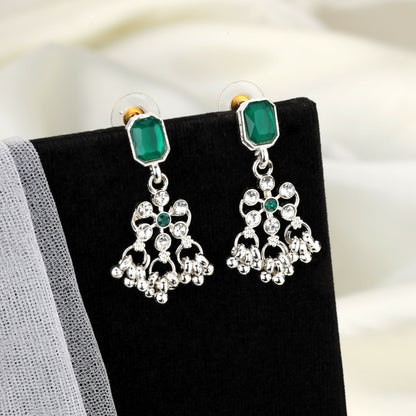 Oxidized Silver Green Teardrop Scallop Choker Set