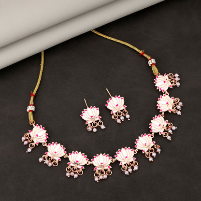 Elegant Gold-Toned Pearl & American Diamond Cluster Choker Set