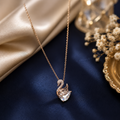Rose Gold-Plated Swan Pendant Necklace with Cubic Zirconia and Solitaire Crystal