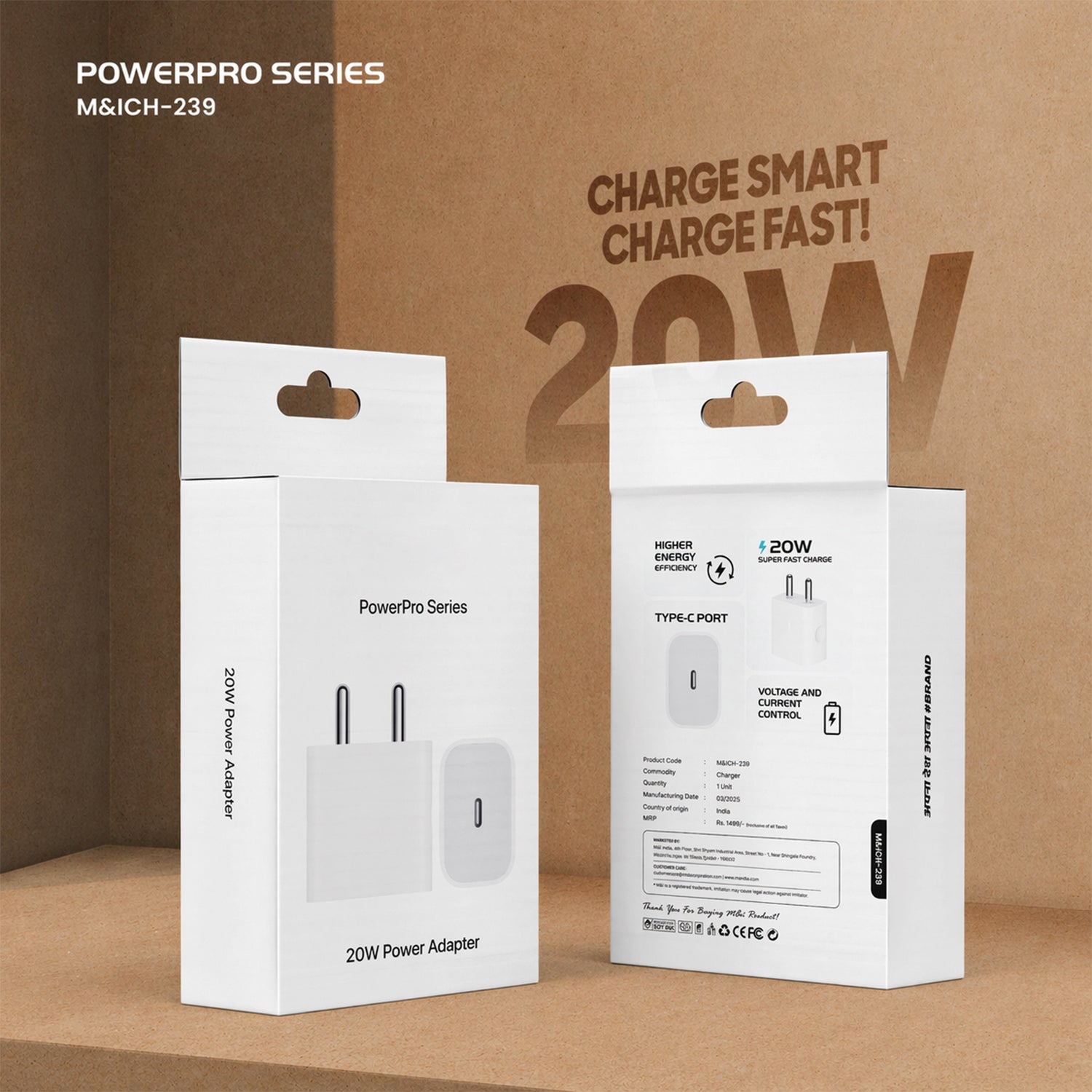 PowerPro 20W Fast Charging USB Type-C Power Adapter front view