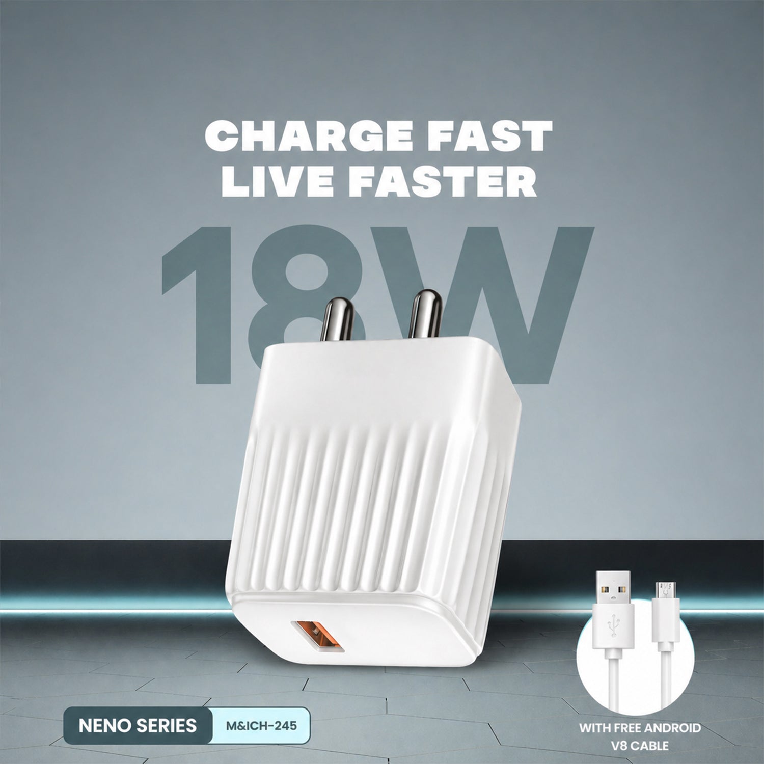 18W Fast Charging USB Wall Adapter with Free Micro USB Cable