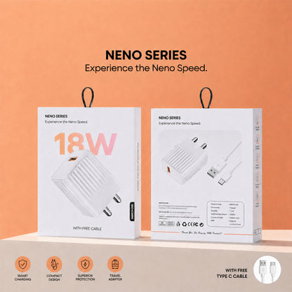 18W fast charging USB wall adapter with included Type C cable for smartphones