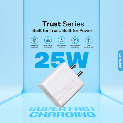Trust Series 25W Fast Charging Type-C Wall Charger with Type-C Cable