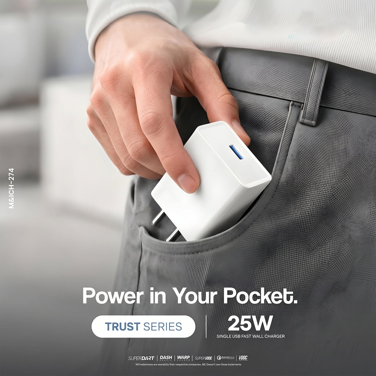Trust Series 25W Fast Charging Type-C Wall Charger with Type-C Cable