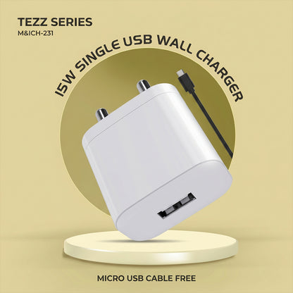 Tezz Series 15W Single USB Wall Charger with Micro USB Cable