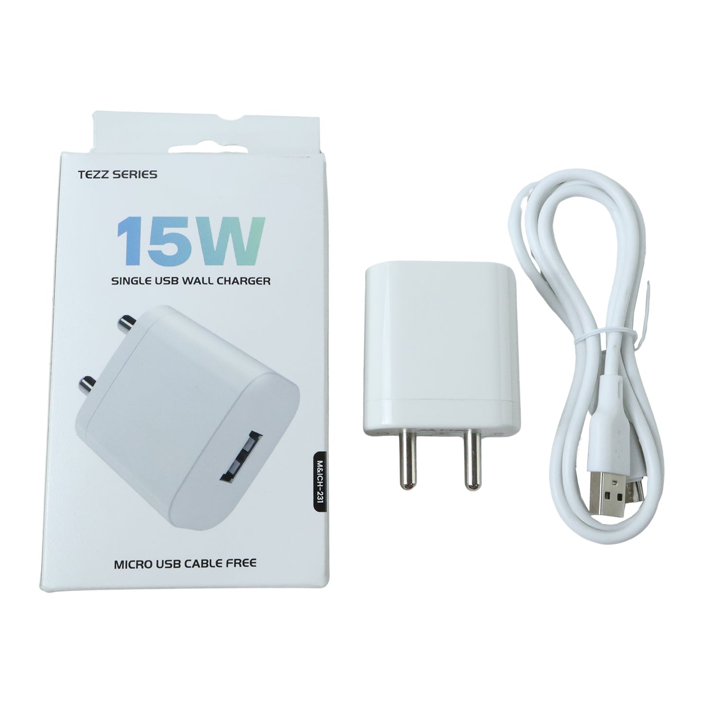 Tezz Series 15W Single USB Wall Charger with Micro USB Cable