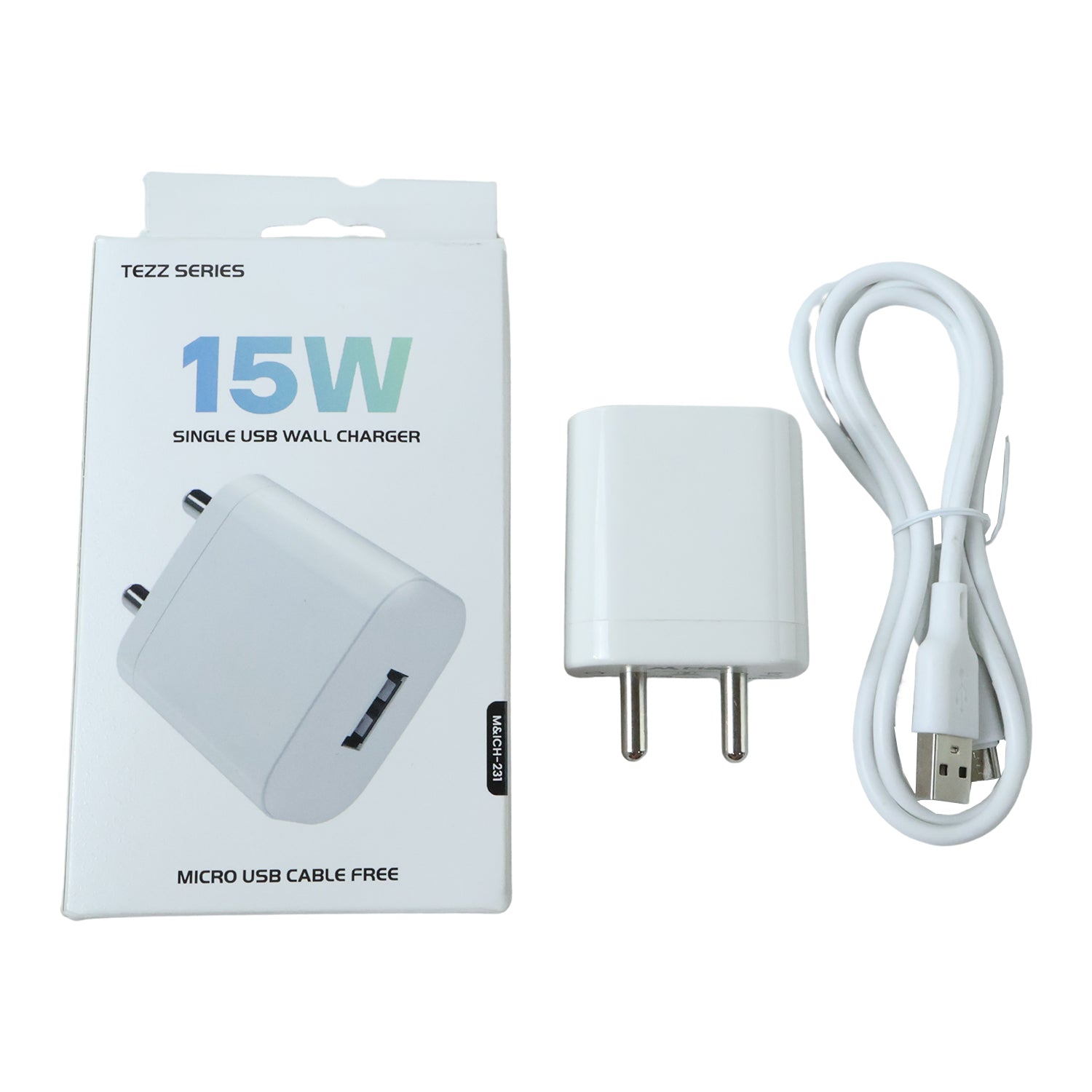 Tezz Series 15W Single USB Wall Charger with Micro USB Cable