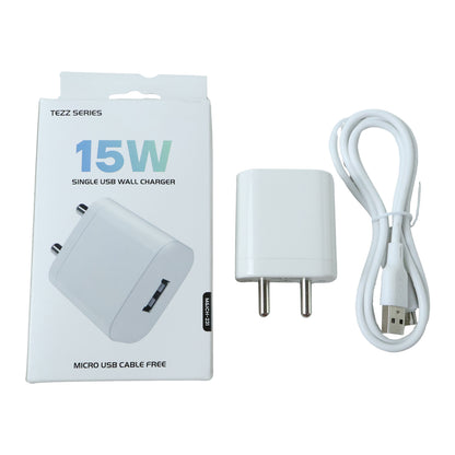 Tezz Series 15W Single USB Wall Charger with Micro USB Cable