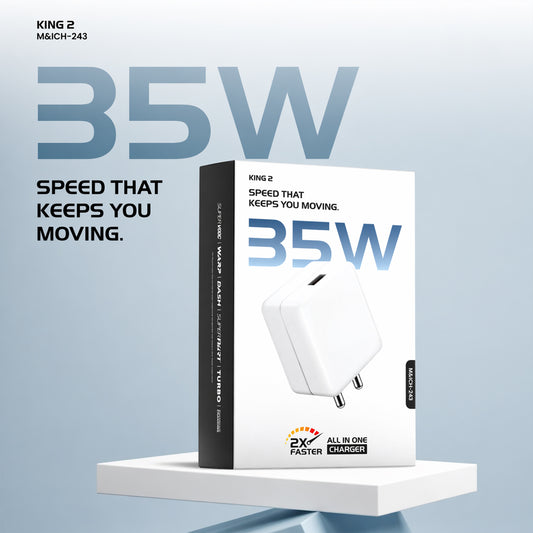 King 2 Series 35W All in One Fast Charging Power Adapter with Type-C Cable