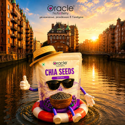Back of Oracle Chia Seeds pack detailing ingredients and nutritional info.