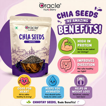 Healthy ingredients including Oracle Chia Seeds, fruits, and nuts.