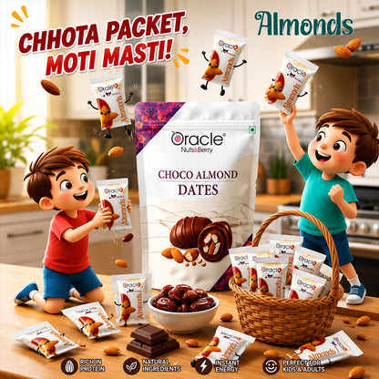 Assorted oracle choco almond dates on a platter
