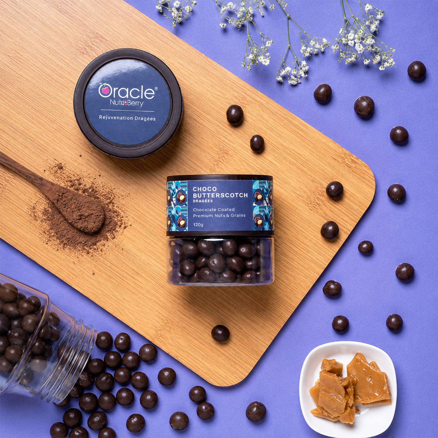 Single Choco Butterscotch Dragee on a spoon, ready to enjoy.