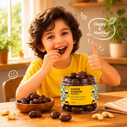 Chocolate coated cashews arranged with whole cashews, highlighting the ingredients.