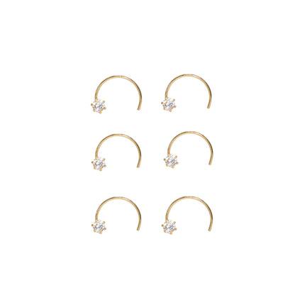 Gold Plated AD Nose Screw Classic Nosepin Laung Koka Nathni Combo Pack of 6