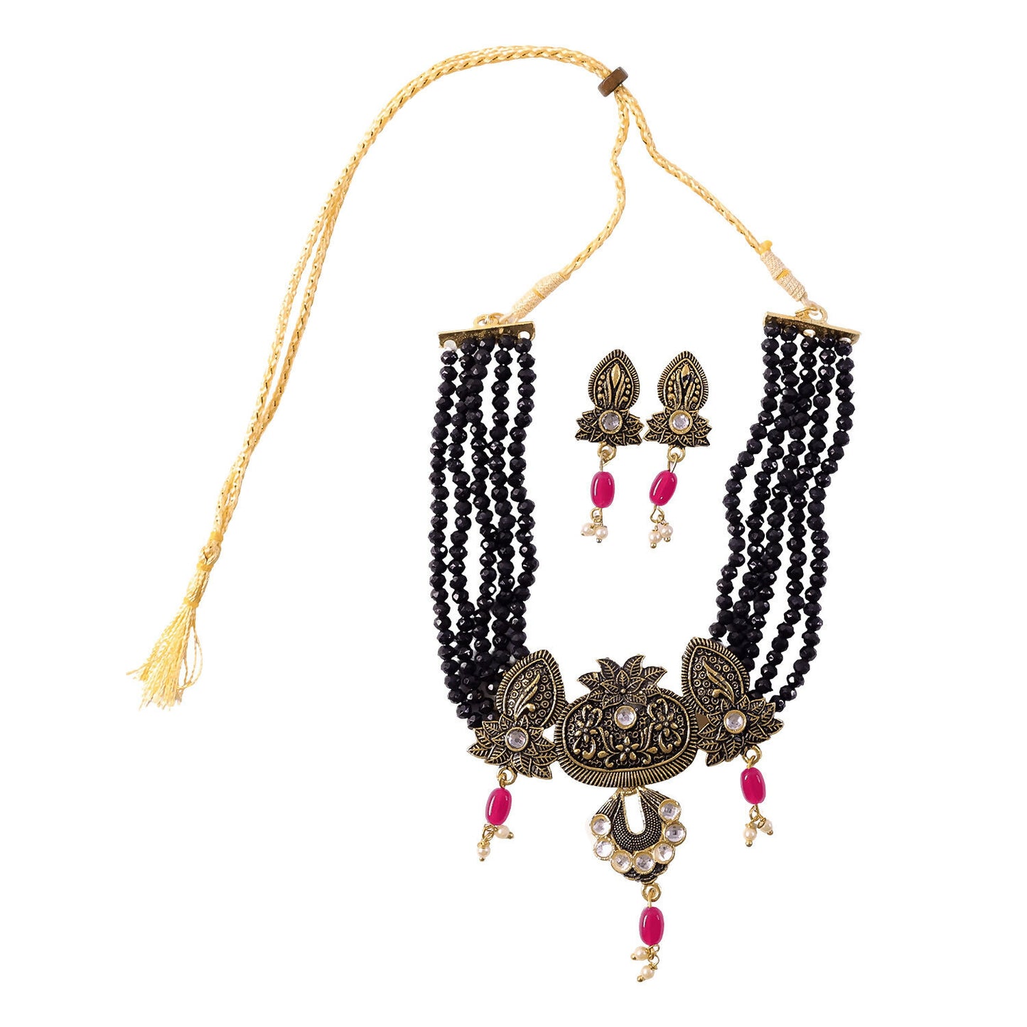 Detailed centerpiece of black beaded necklace