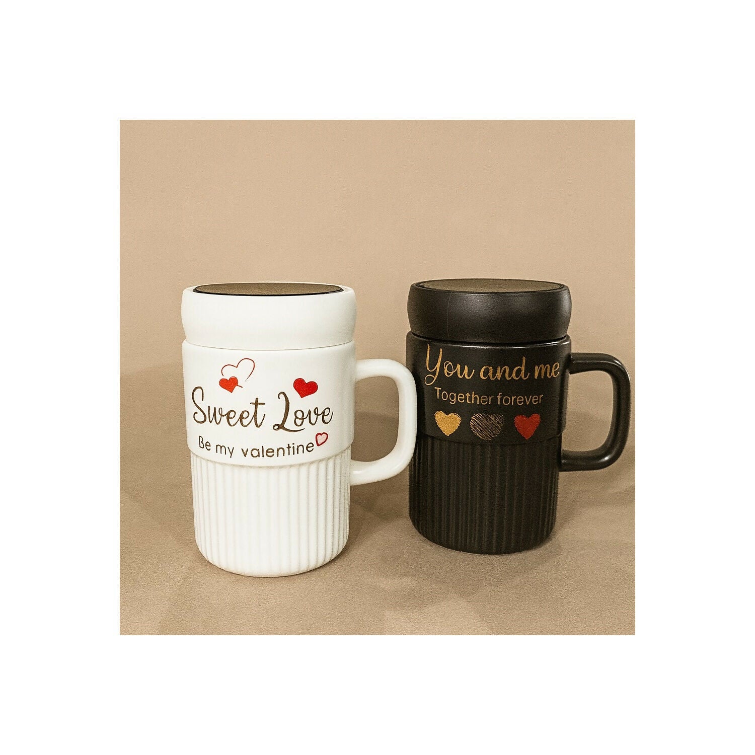 Premium Sweet Love Ceramic Mug with Lid & Spoon | Romantic Valentine Gift Cup for Couples | Leak-Resistant Lid, Large Capacity Coffee/Tea Mug | “Sweet Love” & “You & Me” Printed Heart Design | Microwave Safe | Ideal for Gifting