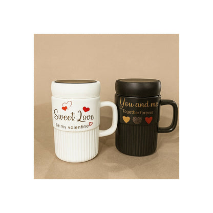 Premium Sweet Love Ceramic Mug with Lid & Spoon | Romantic Valentine Gift Cup for Couples | Leak-Resistant Lid, Large Capacity Coffee/Tea Mug | “Sweet Love” & “You & Me” Printed Heart Design | Microwave Safe | Ideal for Gifting