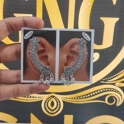 Elegant Oxidised Silver Ear Cuff Earrings with Ghungroo for Women