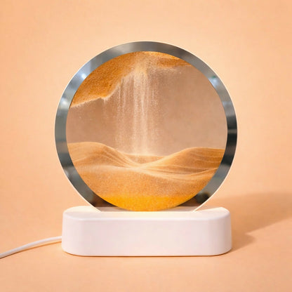 Orange sand lamp glowing softly in dark room