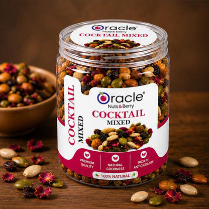 Assorted nuts and seeds in a crunchy party snack mix.