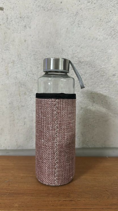 Glass Water Bottle with Fabric Sleeve & Astronaut Print | Reusable Drinking Bottle