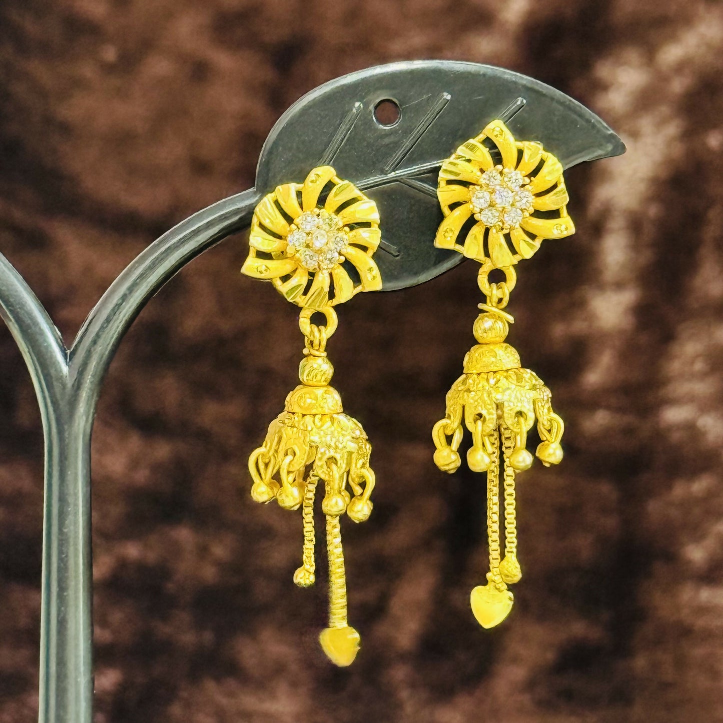 Lightweight Gold Plated Triangle Jhumka with Drop Chains