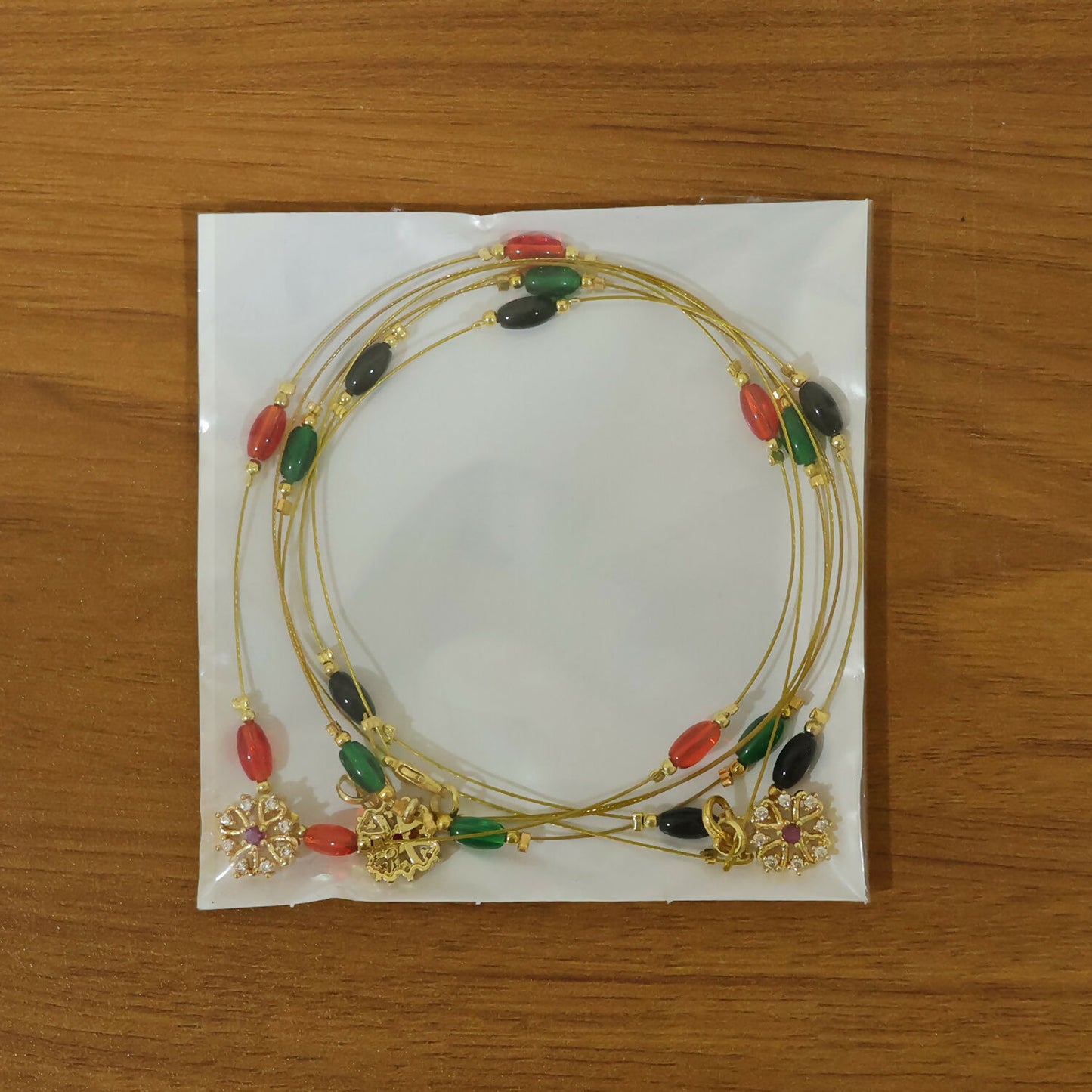 Classic Multicolor Bead Necklace with Floral Drop Pendant