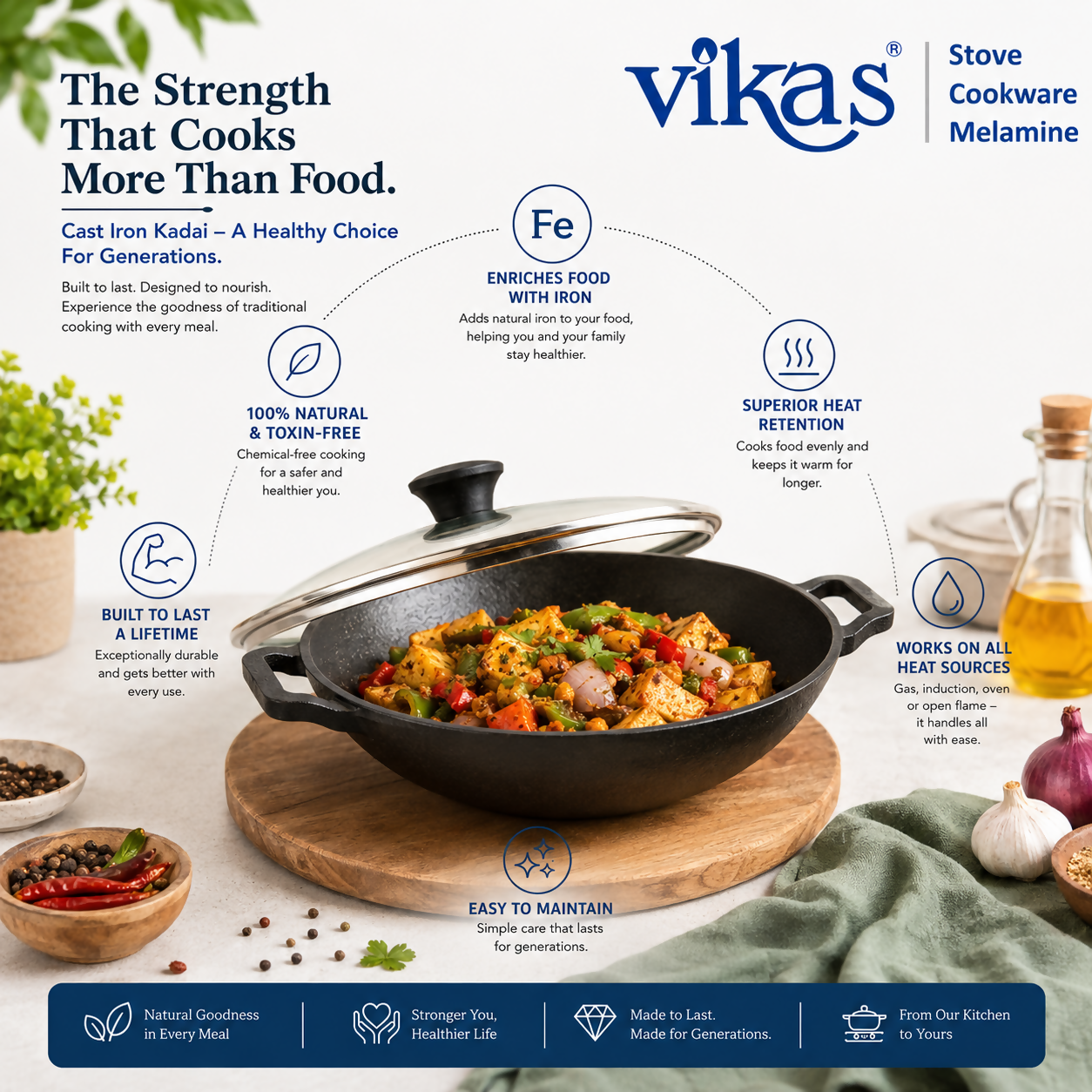 Vikas Kadai side view showing handle
