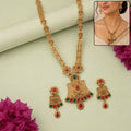 Antique Gold Plated Floral Necklace Set with Red Green Stone Pendant Design