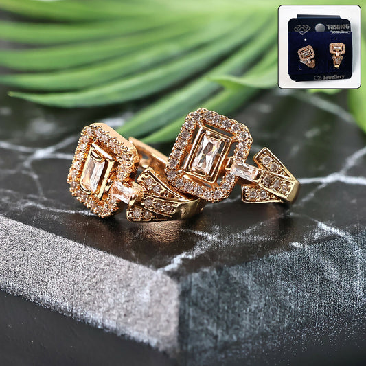 Elegant Square Crystal Stud Earrings – Gold-Plated Designer Jewelry for Women
