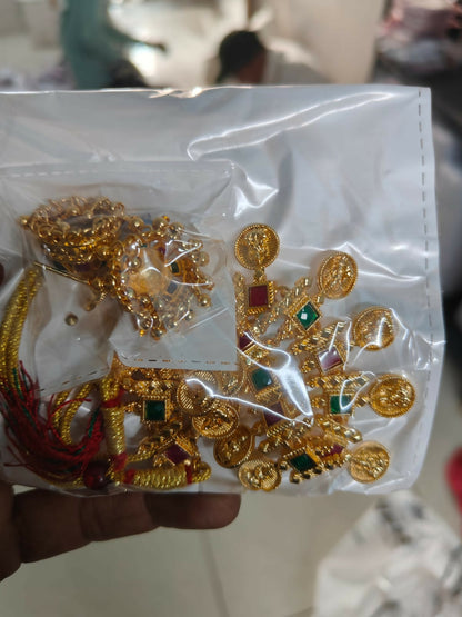 Gold-Tone Traditional Green & Ruby Shield Choker