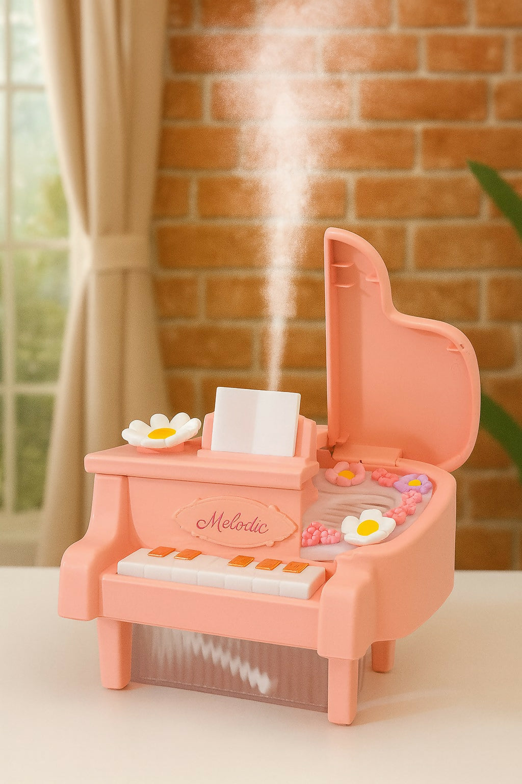 Pink Piano USB Mini Humidifier with Night Light for Bedroom & Kids Room