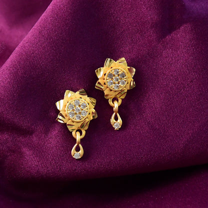 Floral Inspired Gold Finish Drop Earrings with Sparkling Stone Detail