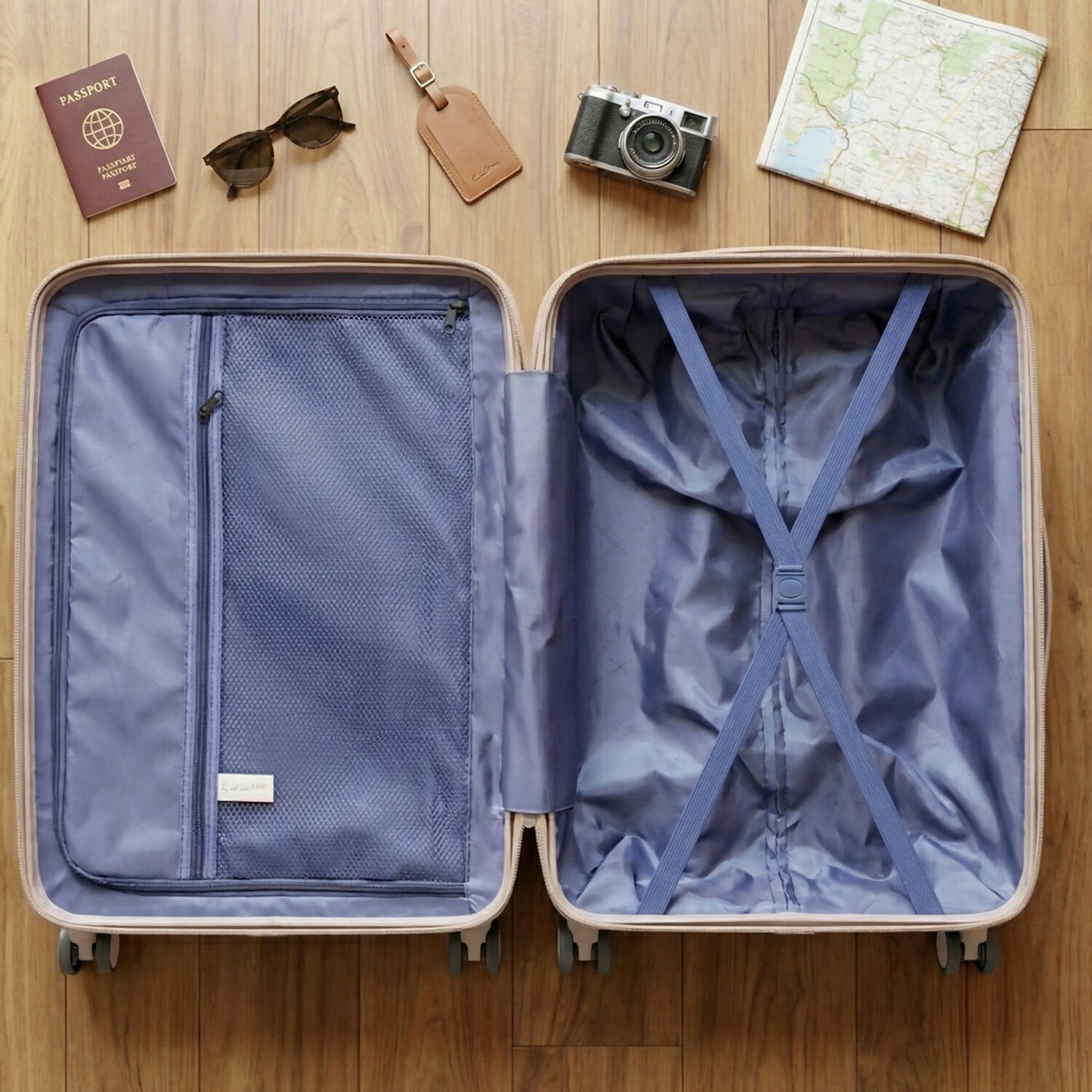 Beige Gold Hard Shell Cabin Trolley Suitcase with Telescopic Handle & 8 Wheels