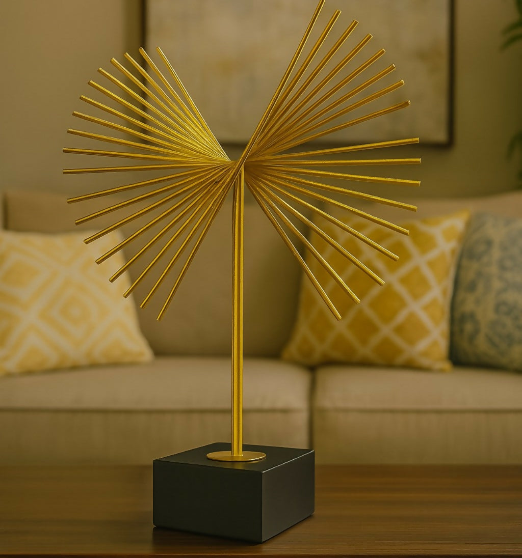 Modern Metal Abstract Table Showpiece with Gold Fan Design