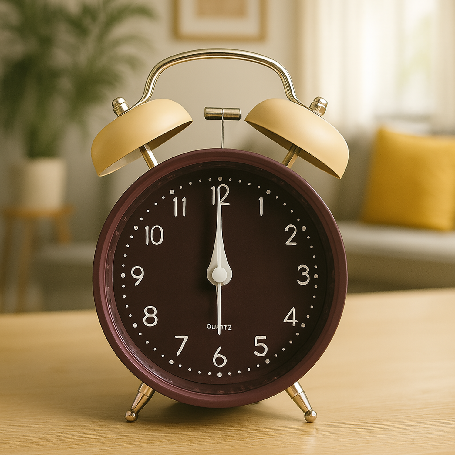 Retro Twin Bell Loud Alarm Clock for Bedroom | Brown Vintage Table Clock | Quartz