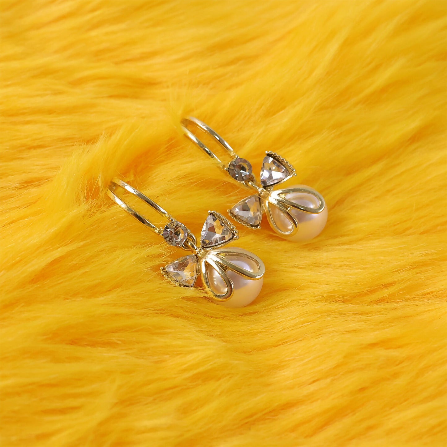 Korean Style Bow Pearl Drop Earrings for Women & Girls