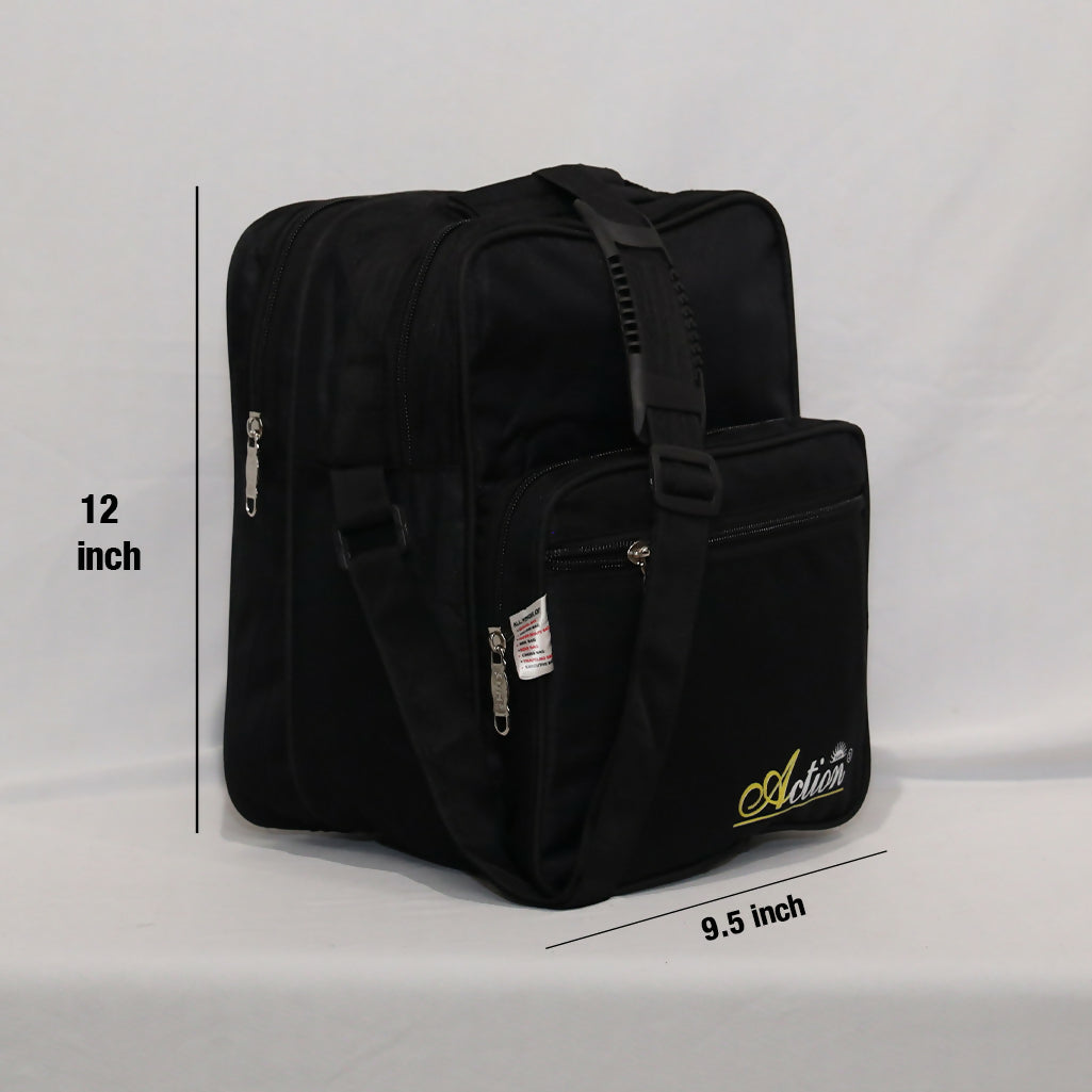 Black Action Tiffin Bag – Multi-Compartment Lunch Bag for Office & School