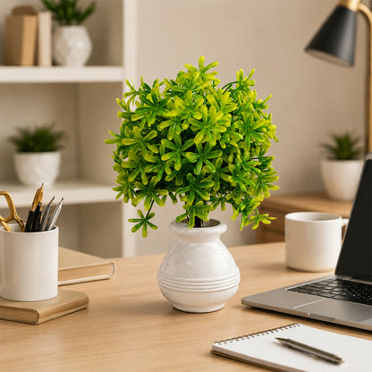Artificial Plant with White Ceramic Pot for Home Office Décor Indoor Table Decoration