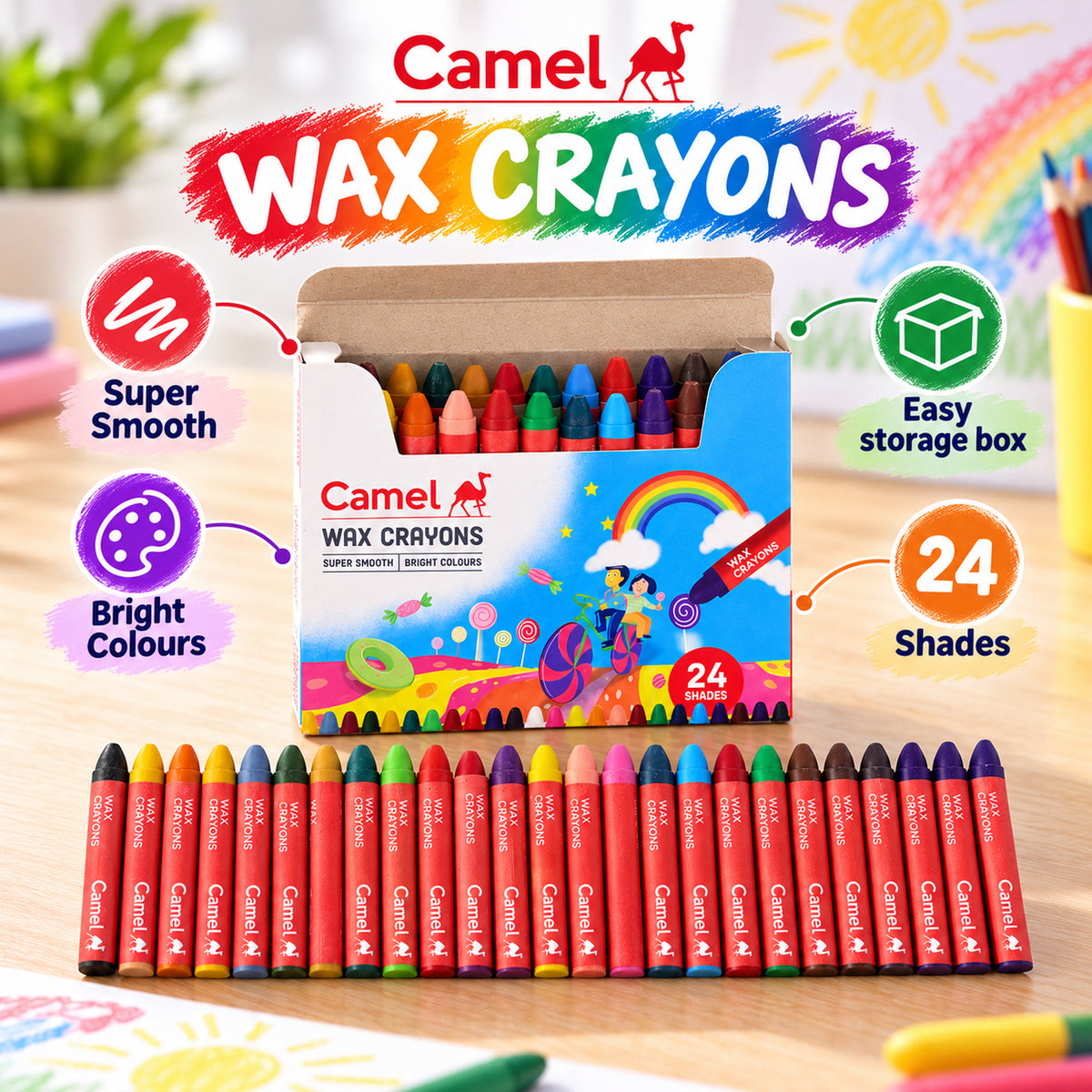 Camel Wax Crayons 24 Shades