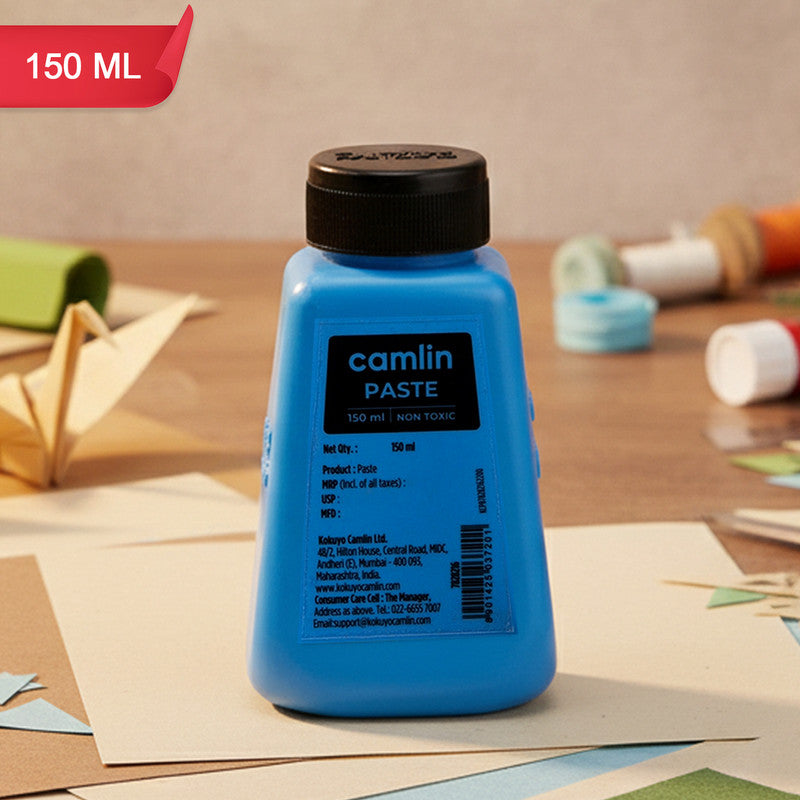 Camlin Paste 150 ml – Smooth Application Glue with Built-In Applicator Brush (Non-Toxic)